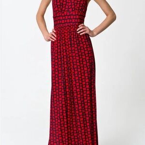 Elegant Red and Black Patterned Maxi Dress